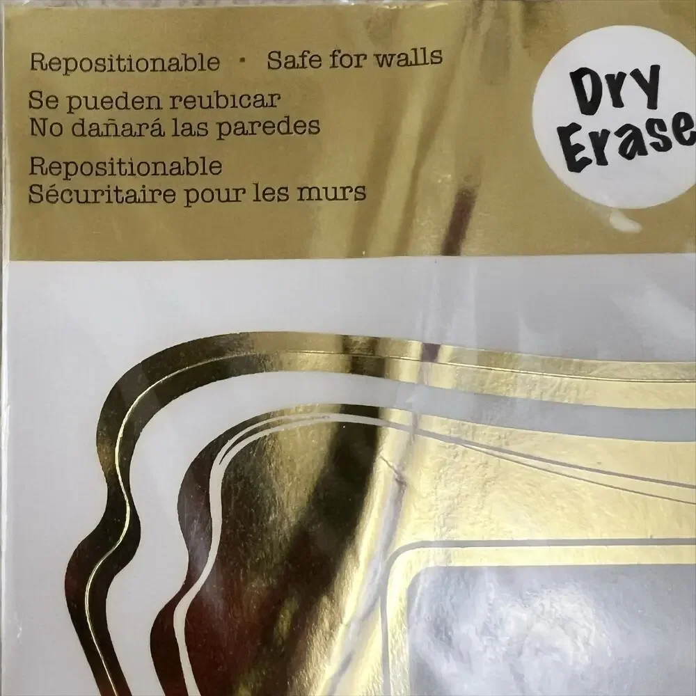 New Set of 7 Peel and Stick Dry Erase Stickers White with Gold Trim Border
